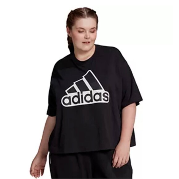 Adidas Essentials Logo Black Boxy Cotton T-Shirt - 1X - Picture 1 of 9